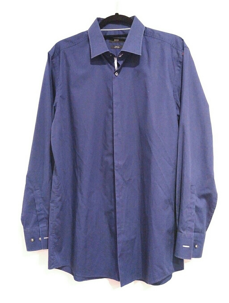 Hugo Boss Dress Shirt mens 42 16.5 blue navy